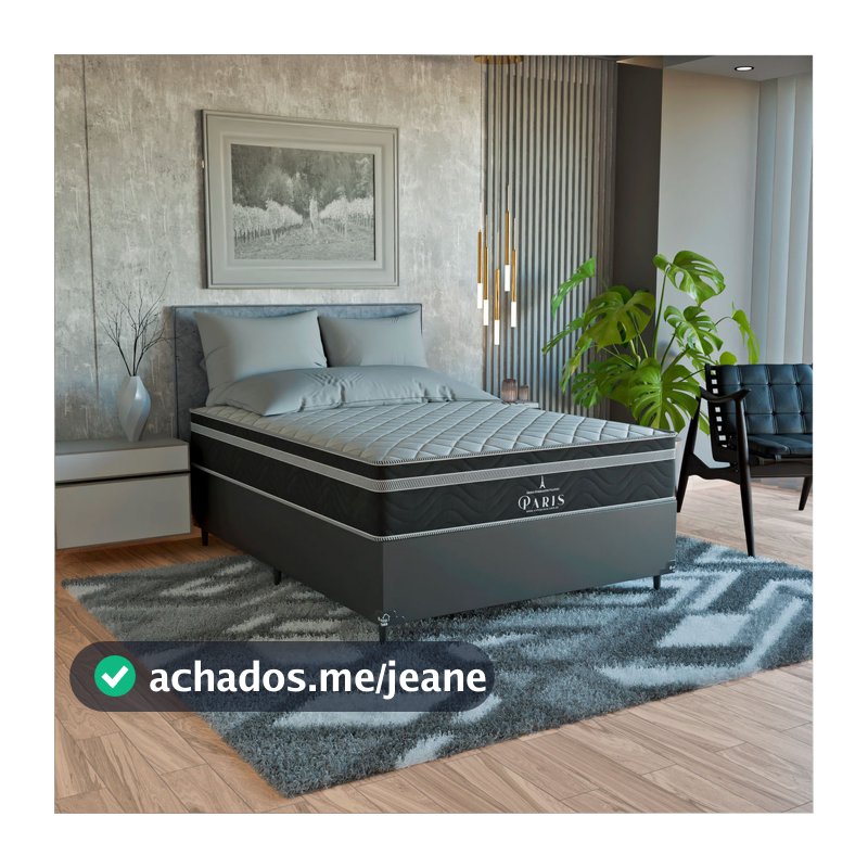 Cama Box Viúva Couro Preto + Colchão Paris Molas Cores