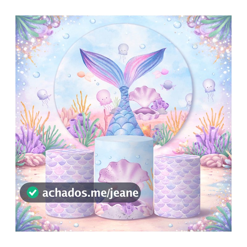 Trio Capas Cilindros + Painel Tema Sereia Aquarela Veste Fácil