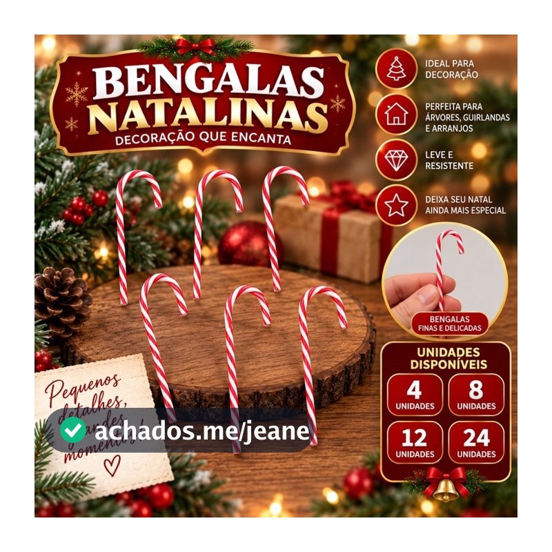 Kit 4-8-12-24 Bengalas de Natal Enfeite de Árvore de Natal Decoração Natalina Vermelho e Branco