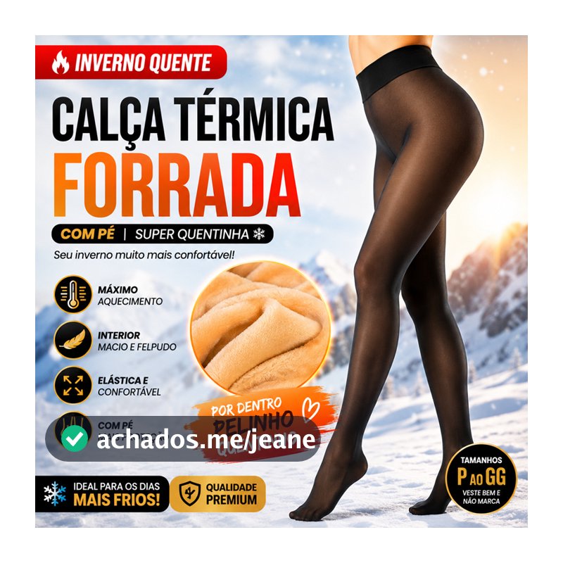 Meia-calça térmica preta com forro peluciado –De Lã  quente para o inverno 2026,Feminina