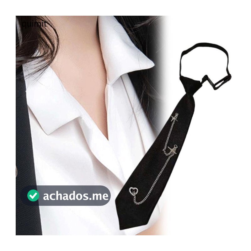 QUIM Punk Crosses Coração Corrente Gravatas Pretas Para Uniforme Campus Escolar Gravata Pré Amarrada Ajustável Estuda