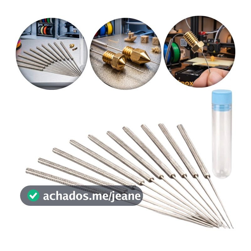 Kit 10 Agulha Limpeza Desentupidor Bico Nozzle 0.4mm Impressora 3D Inox Hotend Extrusora Ender Creality MK8 Bambulab
