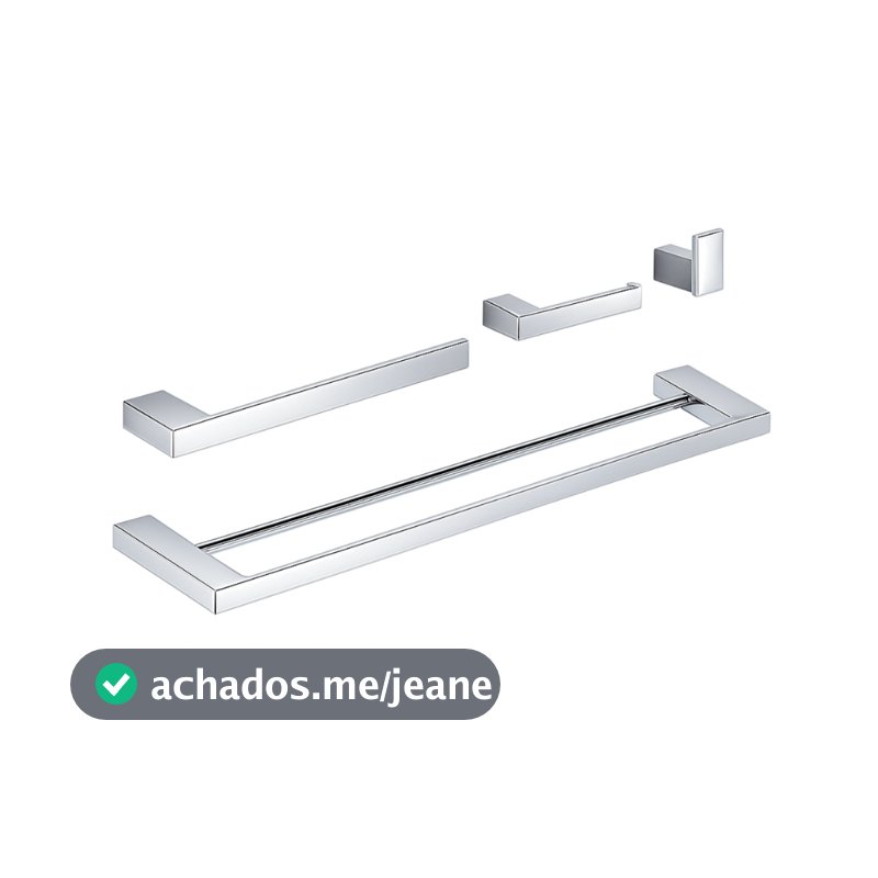 Kit Acessórios de Banheiro Quadrado Cromado Toalheiro Duplo de Casal Super Luxo Acabamento Premium
