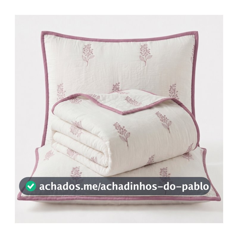 Kit Colcha Bordado Localizado Dupla Face Percal 300 Fios Charme 03 pecas