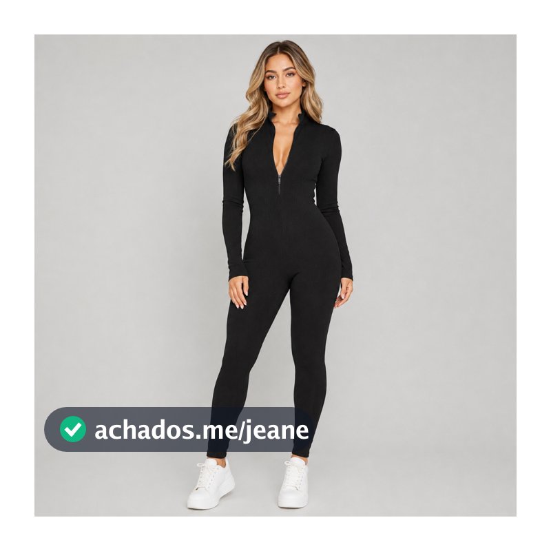 Macação ziper longo manga longa feminino sem bojo blogueira virginia academia treino fit fitness