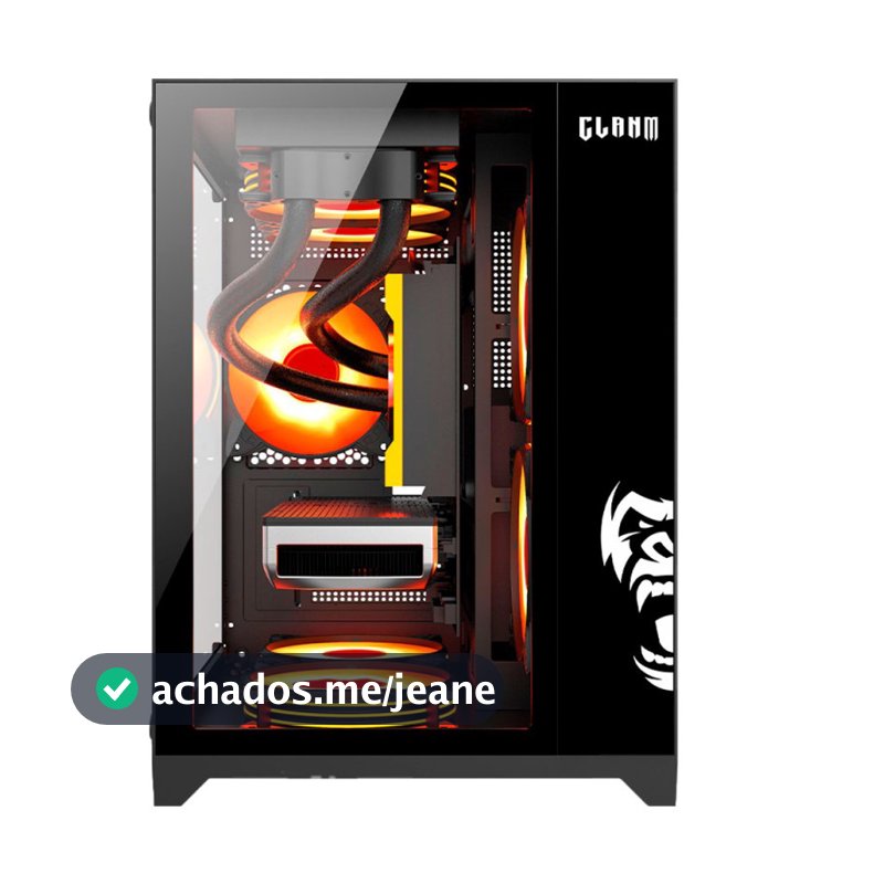 GABINETE GAMER NIGHT PRETO GRODD | LATERAL DE VIDRO - AQUÁRIO - CLANM