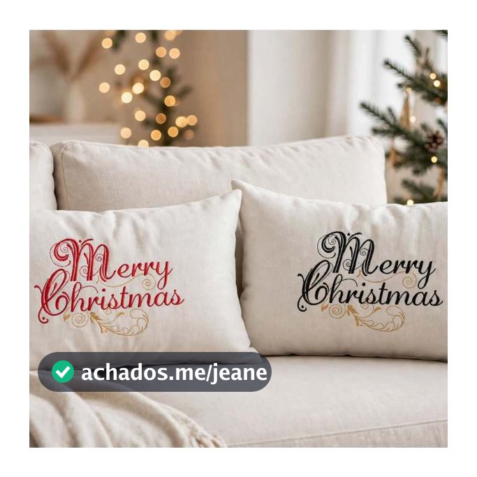 Capa Para Almofada Natal 30x50cm Bordada Merry Christmas Com Detalhe Dourado | Decoração Feliz Natal