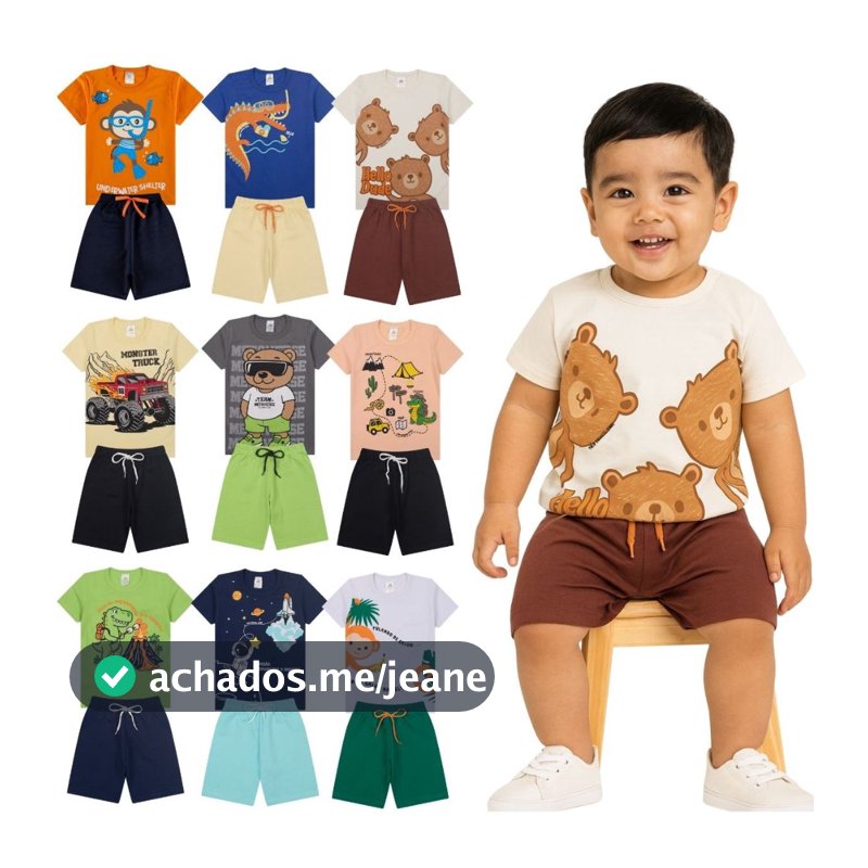 Kit Bebe 20 Peças De Roupas Menino Infantil - 10 Conjuntos de verão - 10 Camisetas + 10 bermudas shorts Masculino