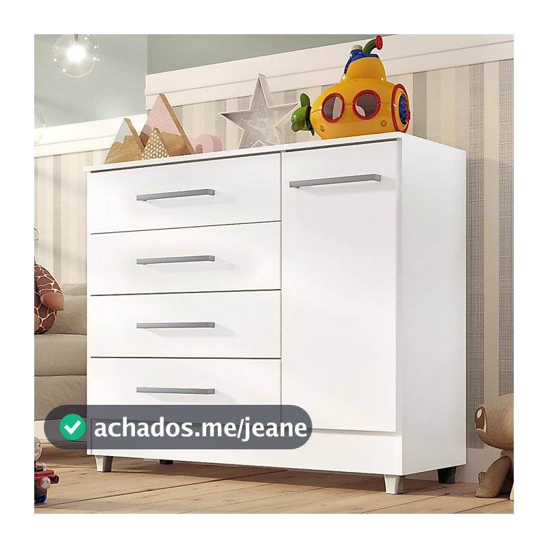 Comoda Infantil Tonielque Laura 4 Gavetas 1 Porta com Pés para Quarto