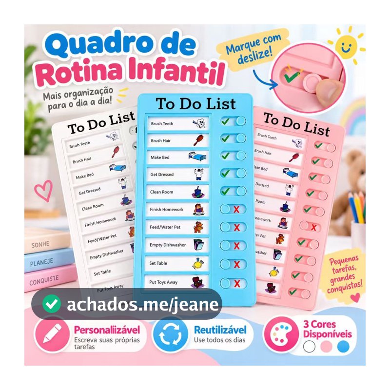 Quadro de Rotina Diária para criança incentivo infantil de tarefas Checklist+ 10 Folhas