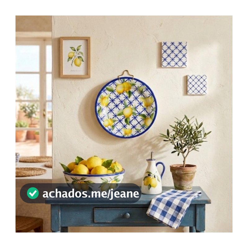 Prato Decorativo de Parede Cerâmica 20cm com Suporte para Pendurar Decoração Cozinha Sala Área Gourmet