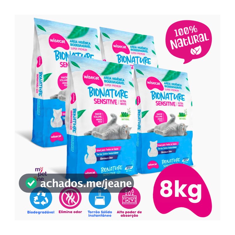 Kit 4 Areia Biodegradável Fina 2 Kg Bionature Sensitive