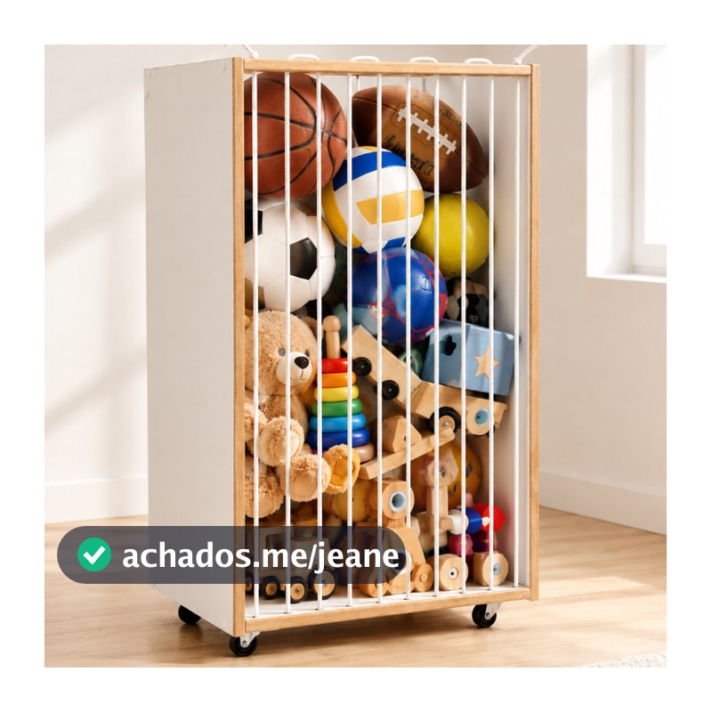 Baú Organizador de Brinquedos Porta Bola Infantil Cesto Multifuncional com Rodinhas | MDF Branco