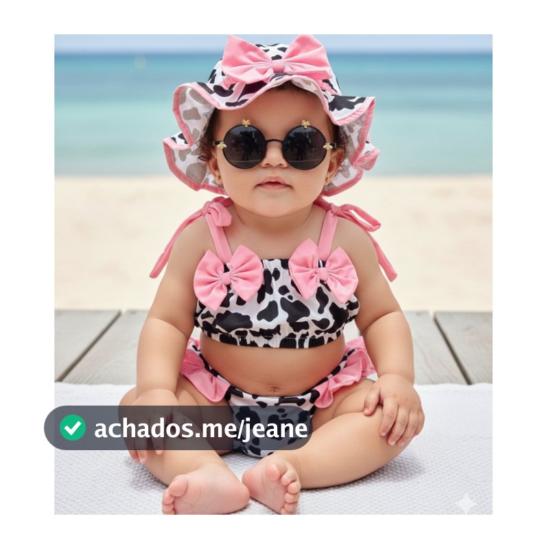Conjunto Banho De Sol Moda Praia Bebê Cropped Chapéu + Calcinha Várias Estampas Moda Verão Proteção
