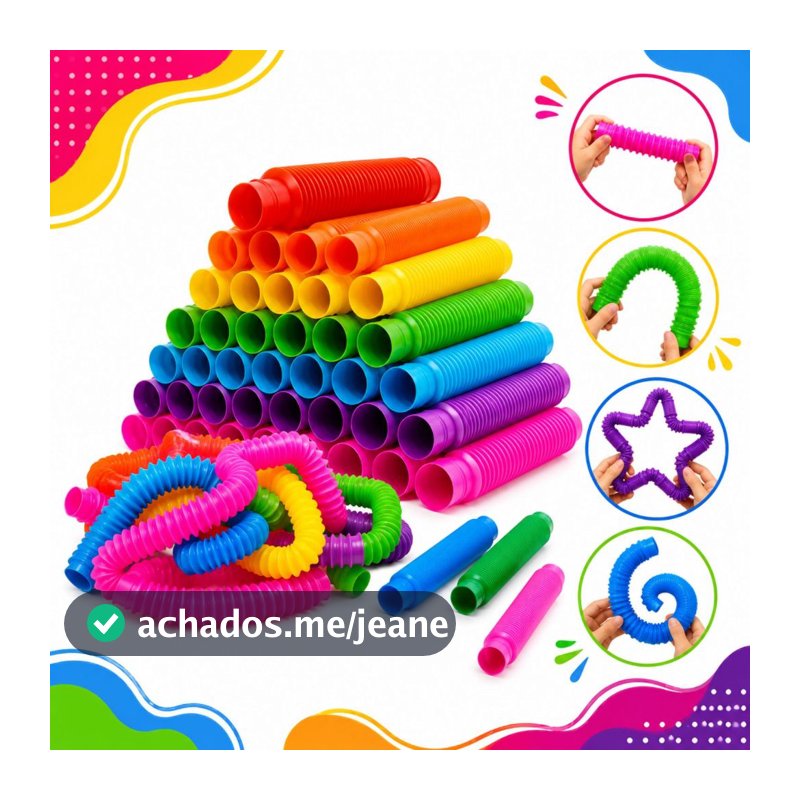 Kit 12/24 Poptube Fidget Toys Pop It Tubo Colorido Estica e Volta Sensorial Descompressão Anti Stres