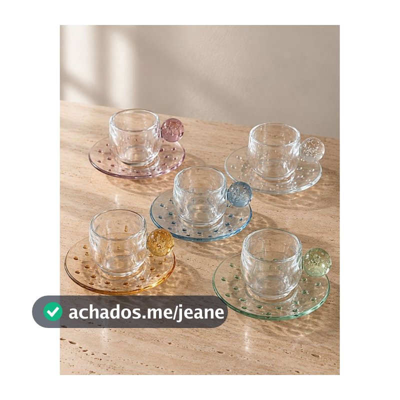 Jogo de Xícaras Bubble em Vidro com Detalhes em Esfera