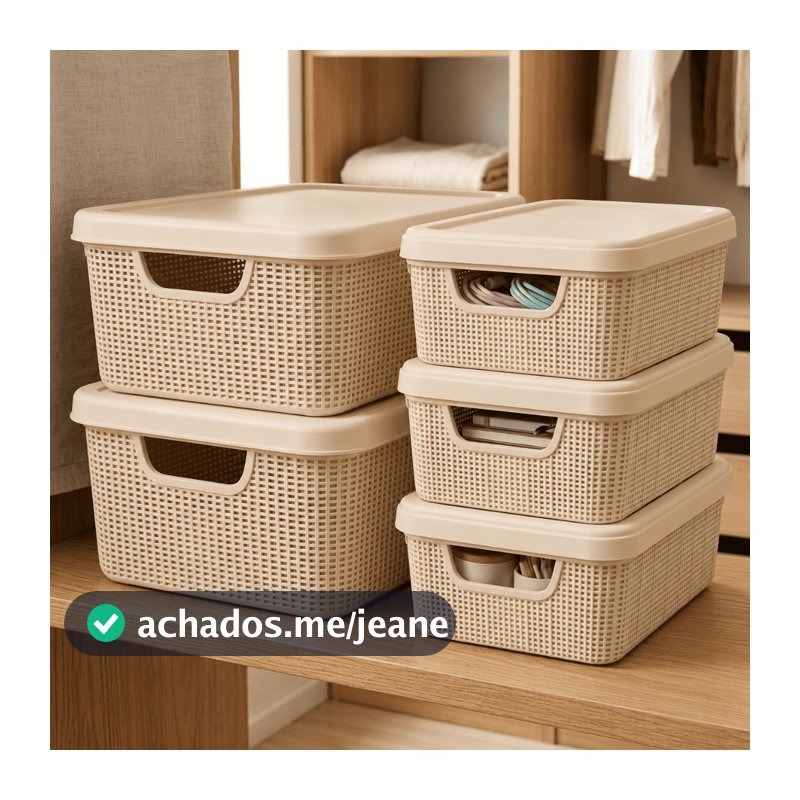Kit 5 Caixas Organizadoras com Tampa 5L 1,8L Em Plástico Multiuso Para Casa Jaguar