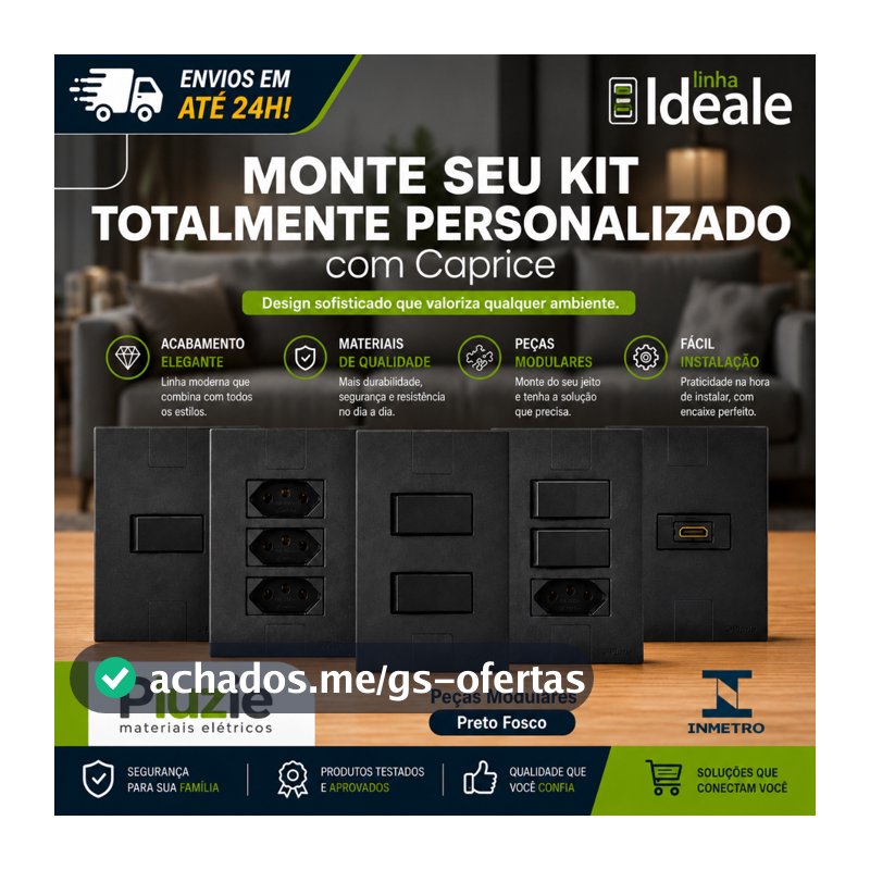 Tomada Interruptor Preto Fosco Linha Caprice Pluzie Monte Seu Kit