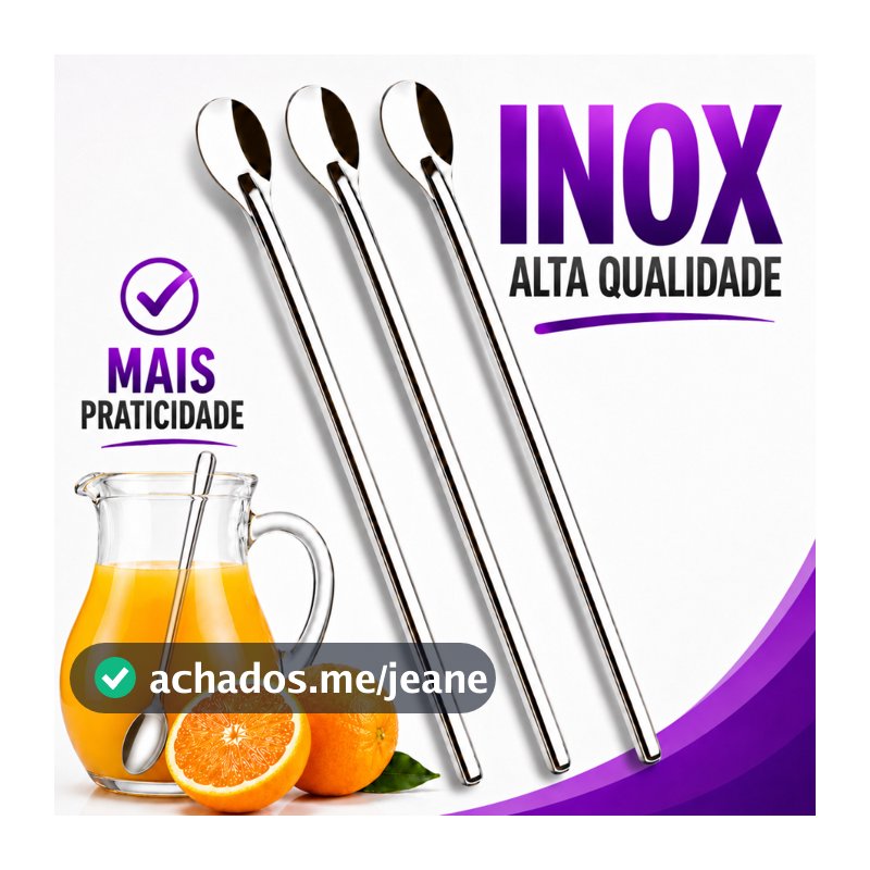 Kit 3 Colher Bailarina Para Suco Drinks Em Aço Inox 30cm Grande Long Drink Jarra Cumprida