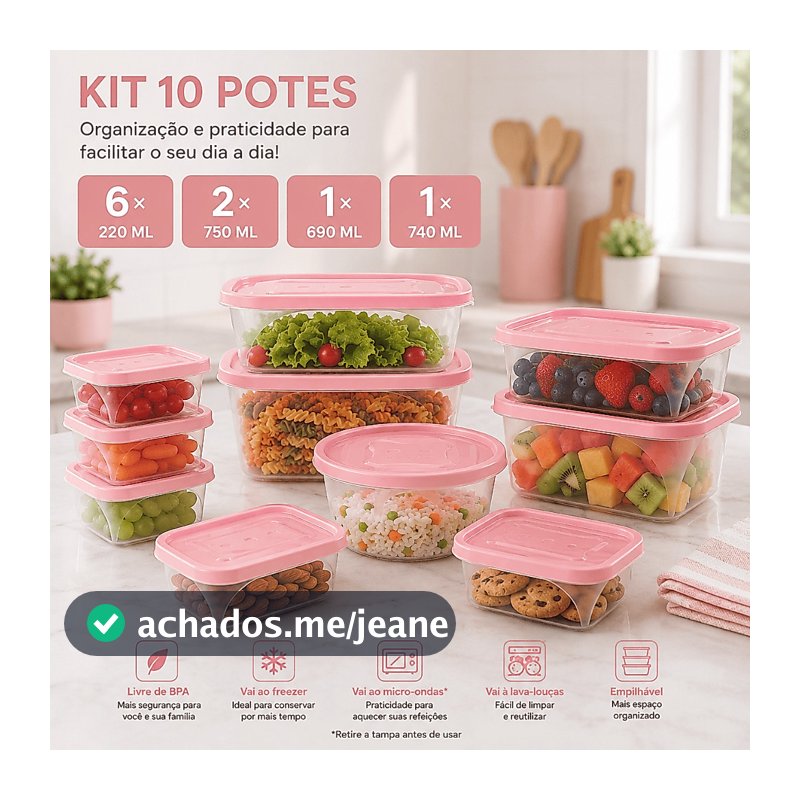 Kit 10 Potes de Mantimentos Plástico para Alimentos Organização Cozinha
