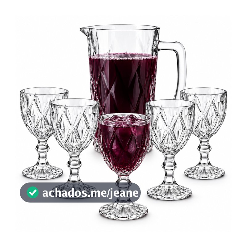 Jogo De Jarra 1100ml Diamond + 4 ou 6 Taças 340ml Diamond Suco Agua Transparente Luxo