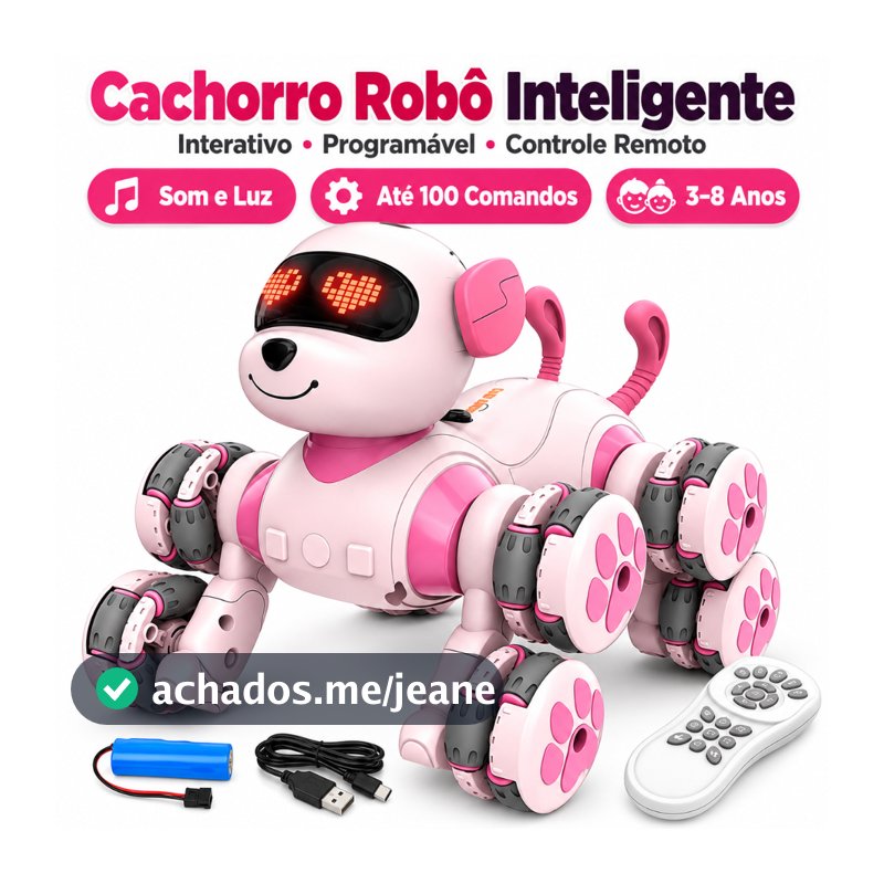 Cachorro Robô Inteligente Infantil com Controle Remoto 2.4G Programável 8 Rodas Luz Som Dança e Acrobacias