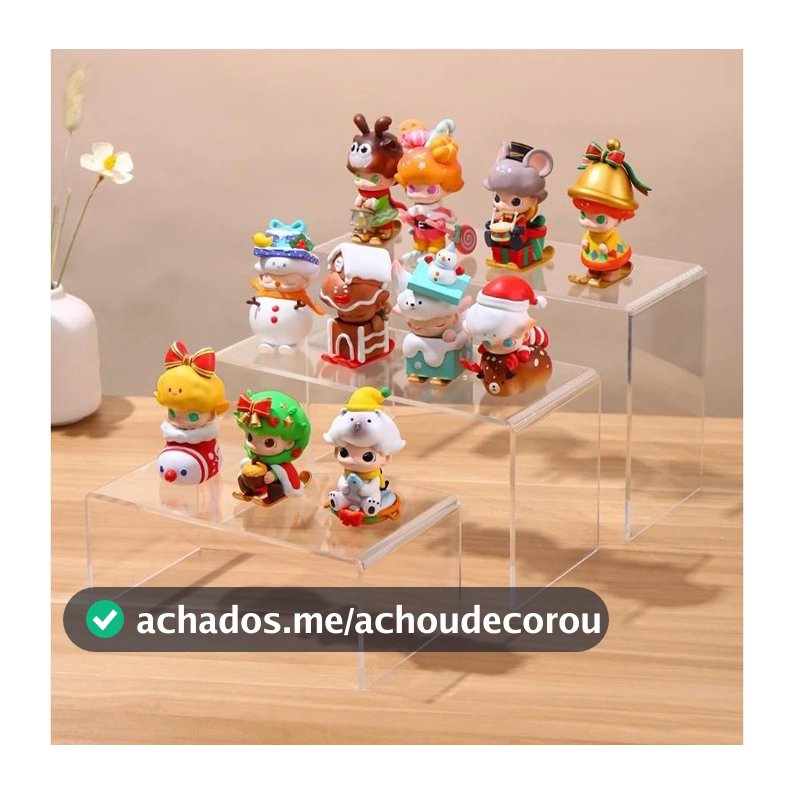 Kit com 3 Plataformas de Acrílico 3mm RETANGULAR Para Doces Boneco Cupcake Expositor Decoração