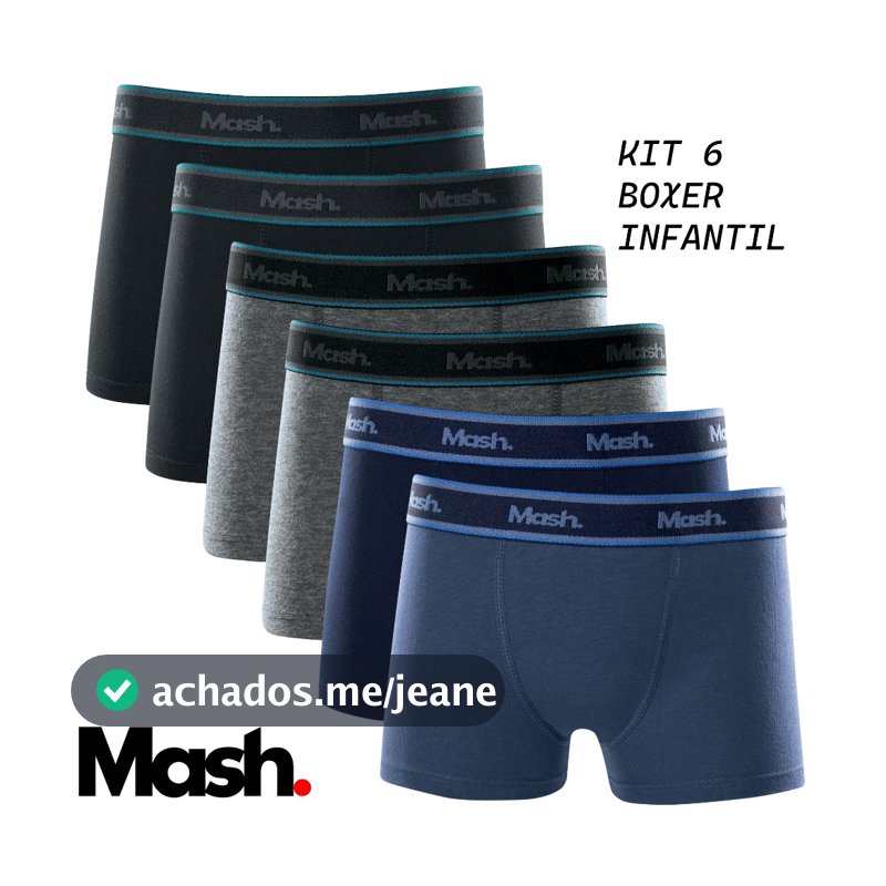 Kit 6 Cuecas Boxer Juvenil Infantil Mash Box Algodão