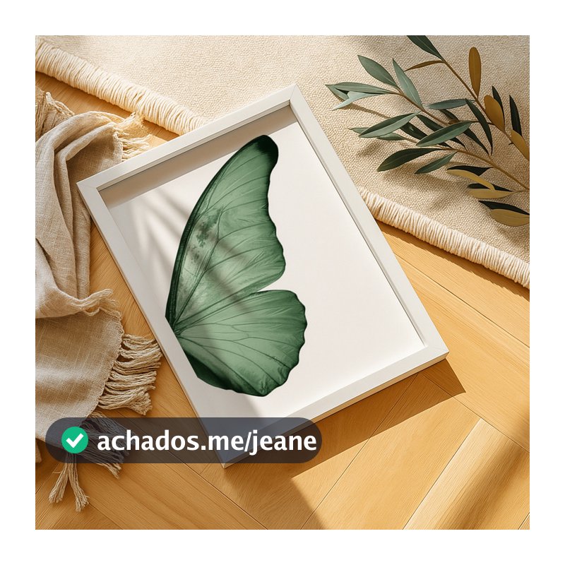 Quadro Decorativo Asa Borboleta Verde Minimalista Natureza Elegante Moderna Neutra Delicada