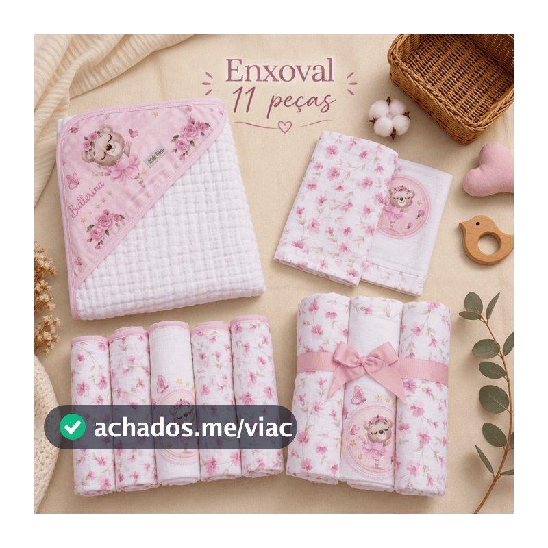 Kit Enxoval Bebê 11 Peças Toalha Capuz Cueiros Flanelados Fraldas Pano Paninho Boca 100% Algodão Recém-Nascido Presente