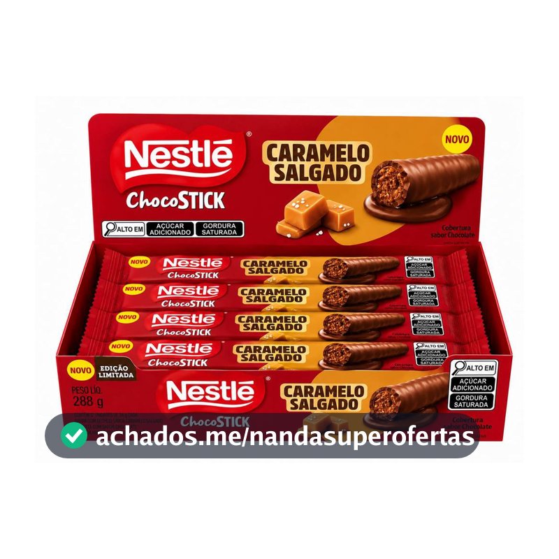 Chocolate Choco Stick Caramelo Salgado Nestlé Com 12 Unidades De 24g
