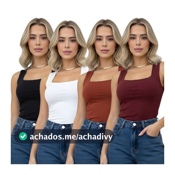 Kit 4 Regatas Feminina Decote Quadrado Suplex Lisa Elegante Tendencia Verao Blogueira Fashion