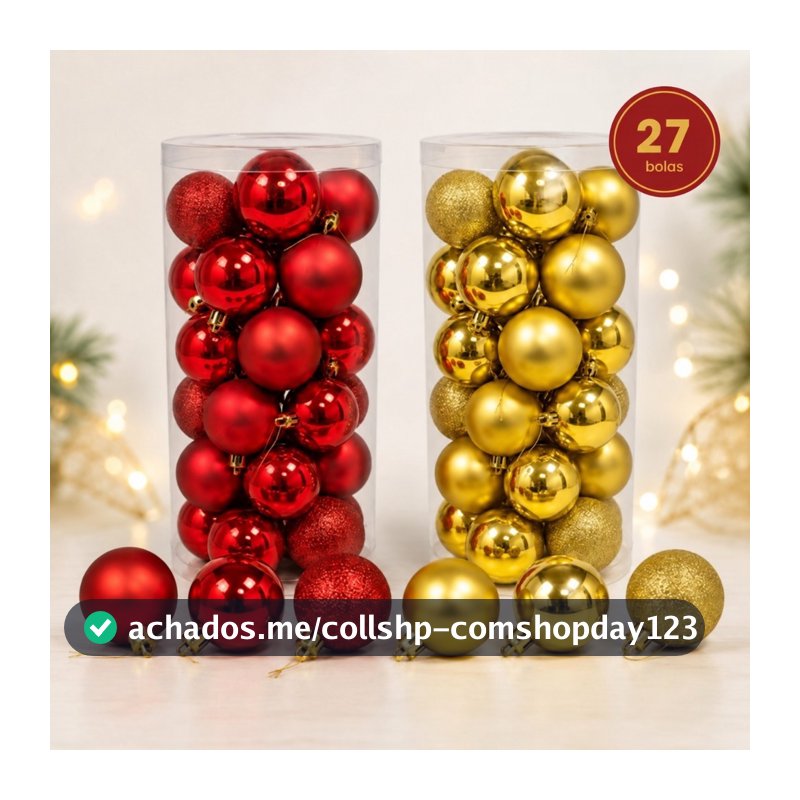 Kit 27 Bolas de Natal 6cm Premium Vermelho e Dourado com Acabamento Sofisticado
