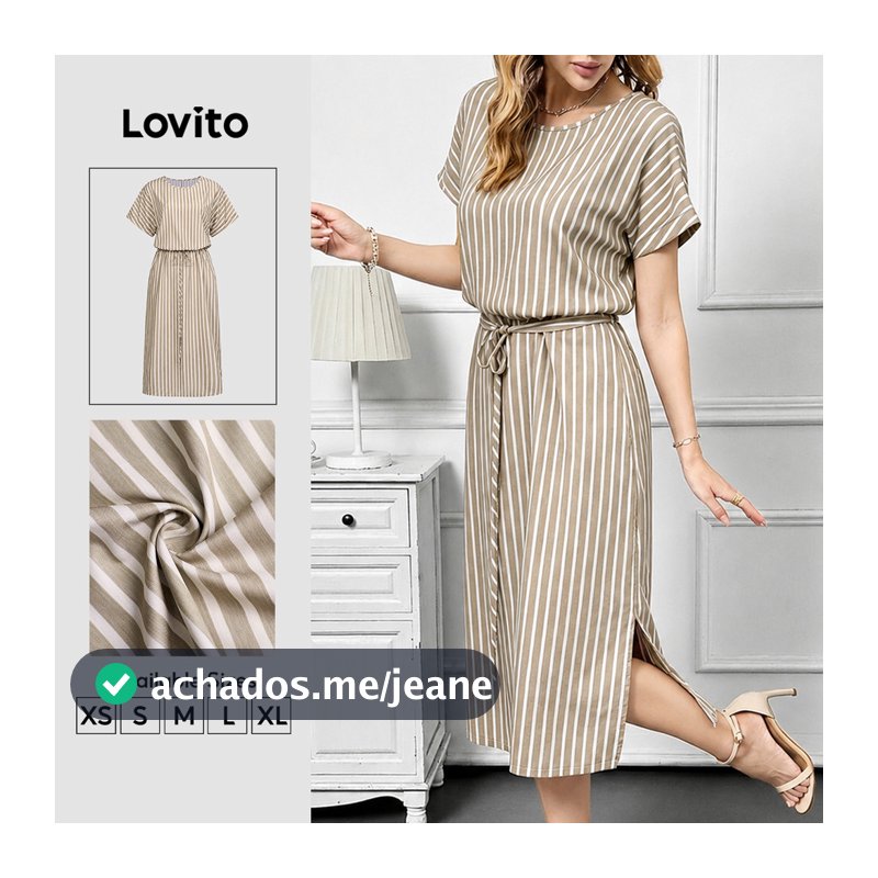 Lovito Vestido Elegante Com Abertura E Caimento Em Linhas Para Primavera/verão Khaki Para Mulheres DRK9P2D714