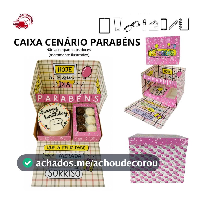 Kit 10 Caixa Cenario Parabens Surpresa Presente Criativo para Bento Cake Aniversario Festa Azul Rosa