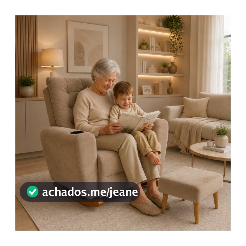 Poltrona de Amamentação Maitê com Puff, Balanço e Porta-Copo | Suede Premium  Conforto, elegância e aconchego