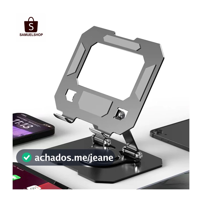 Suporte Metálico Rotativo para Tablet e Celular em Liga de Alumínio ， Resistente, Elegante e Totalmente Ajustável