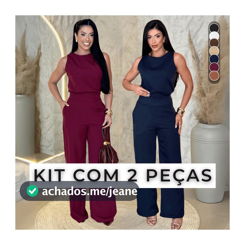 Kit 2 Conjunto Alfaiataria Feminino Calça Pantalona Blusa Regata Social Elegante