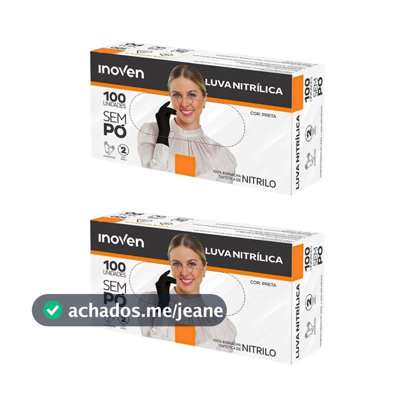 Luva Nitrílica Preta Sem Pó Inoven – Kit com 2 Caixas