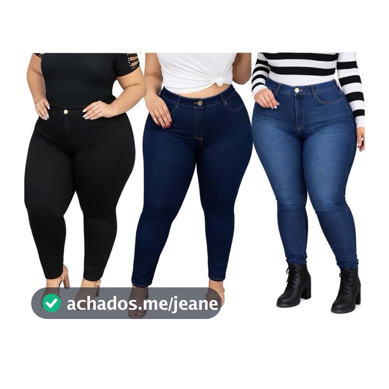3 Calça Jeans Plus Size Feminina Com Elastano Cintura Alta
