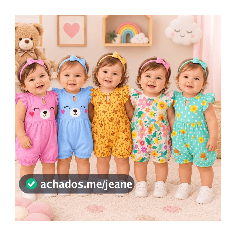 Macacão Curto Babado Minimalista Bebê Menina até 12 Meses