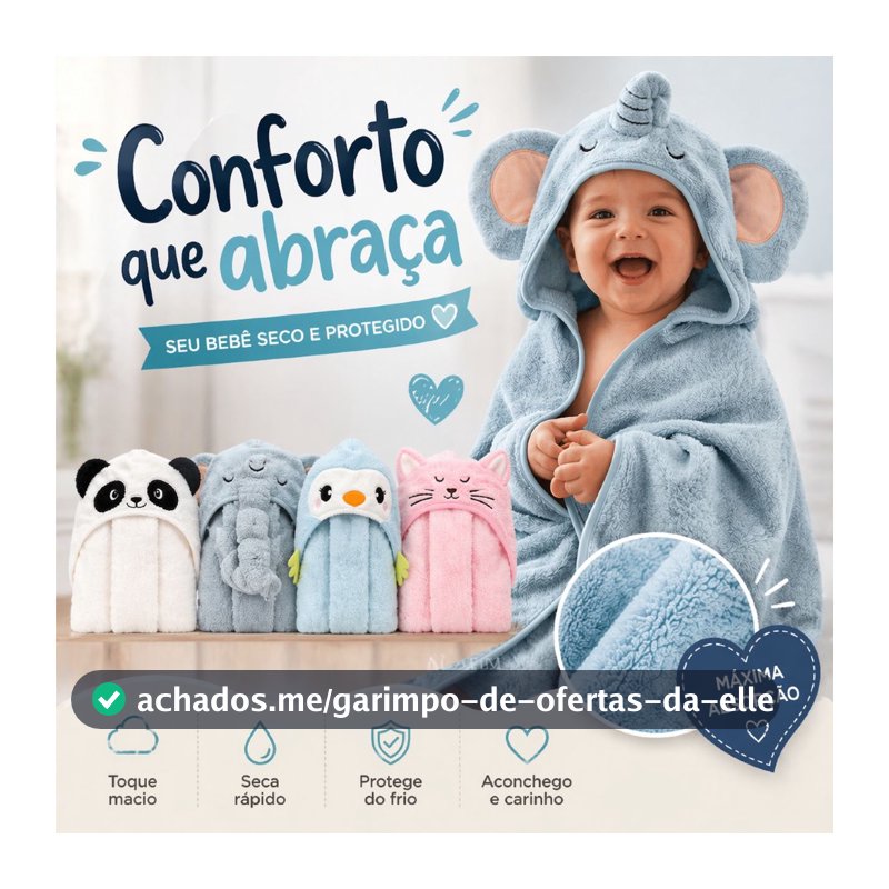 Toalha De Banho Infantil Com Capuz Felpuda Infantil Bebê Criança Bichinhos Grande Toalha Bebê