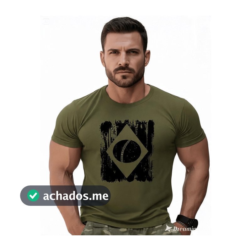 Camiseta Militar Verde Tática Bandeira do Brasil Airsoft Atirador CAC Exército Brasileiro Verde Oliva