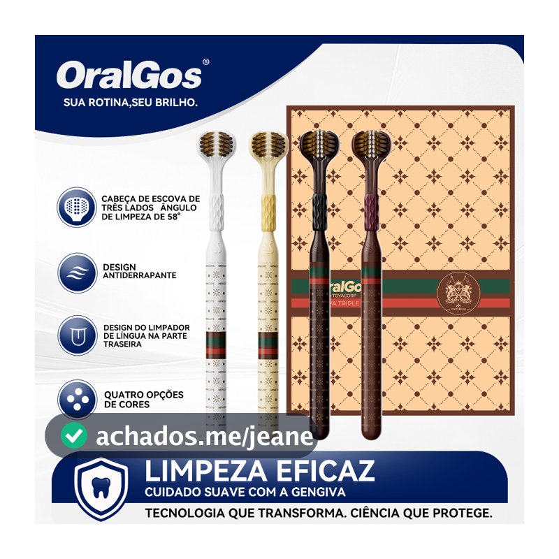 OralGos Escova de Dente 3 Lados,Cuidado Por Zonas p/ Dentes e Gengivas,Embalagem Presente