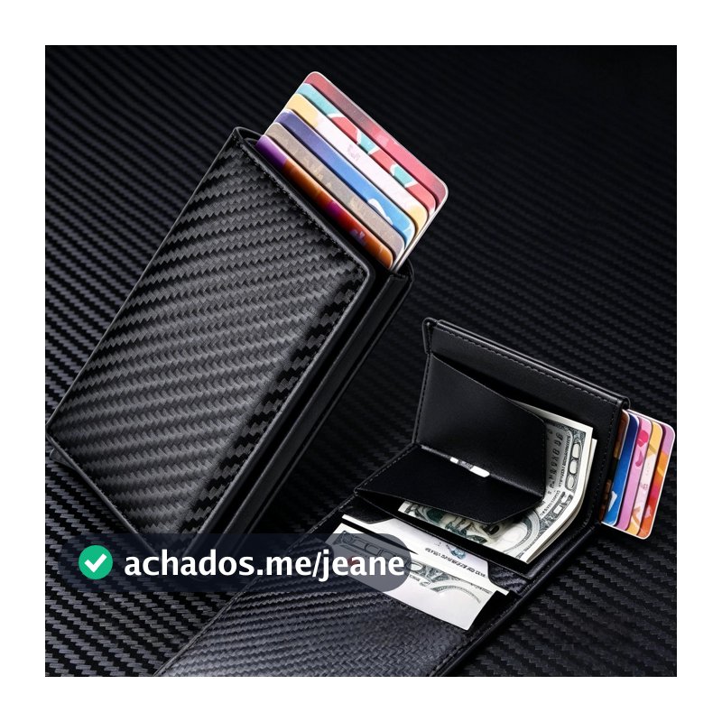 KIT 2 Carteiras Fibra De Carbono Porta-Cartões Masculina Marca Preta Mágica Tripla De Couro Promoção