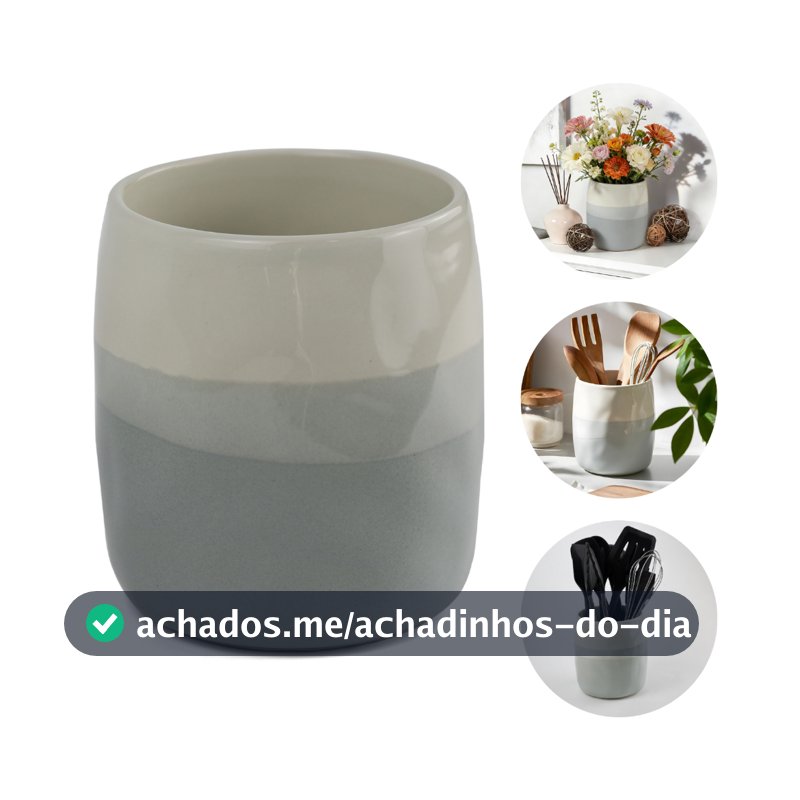 Lumai Vaso Cerâmica Stoneware Porta Utensílios Cozinha Cachepot Flores Organizador Bancada
