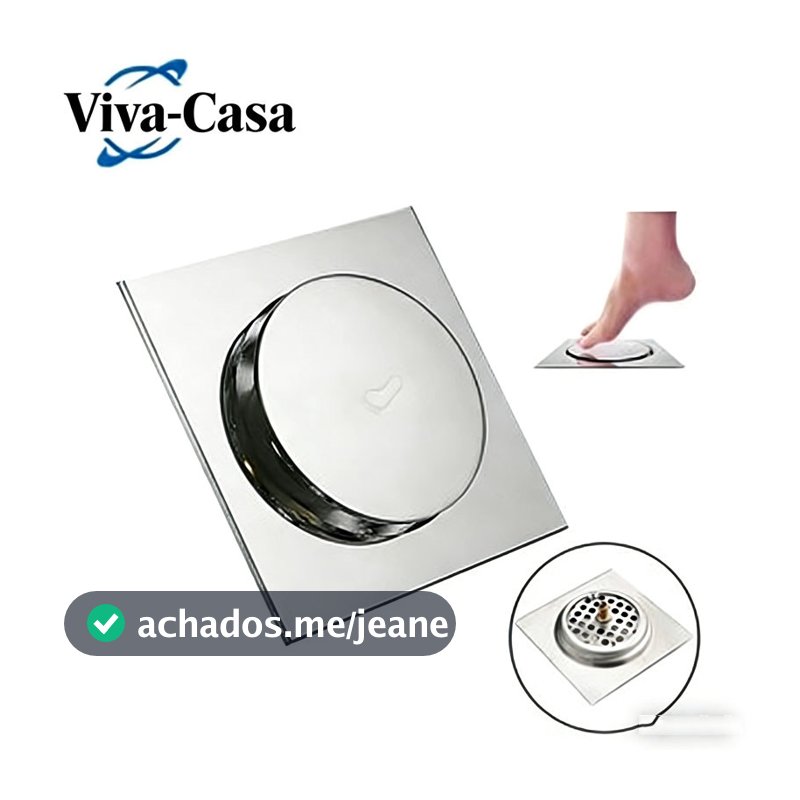 Ralo Click Inteligente 15x15 Inox Quadrado Veda Cheiro Anti-Inseto Para Banheiro e Cozinha Luxo