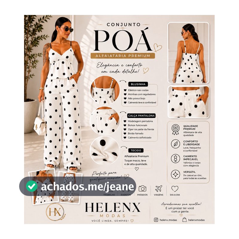 Conjunto Feminino Poá Alfaiataria Premium Blusinha + Calça Pantalona Elegante