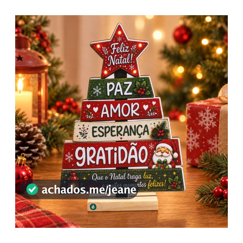 Árvore de Natal MDF Decoração Natalina Mesa Enfeite Decorativo Papai Noel Feliz Natal Base 24x17 cm