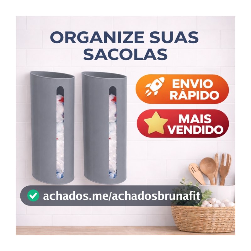 Plasvale Kit 2 Organizador de Sacolas Plásticas Cinza Puxa Saco de Parede Porta Sacolinha Cozinha
